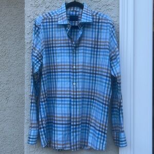 CALDER CARMEL Limited Edition Mens Blue Multi Plaid L/S Button Down Shirt Size L